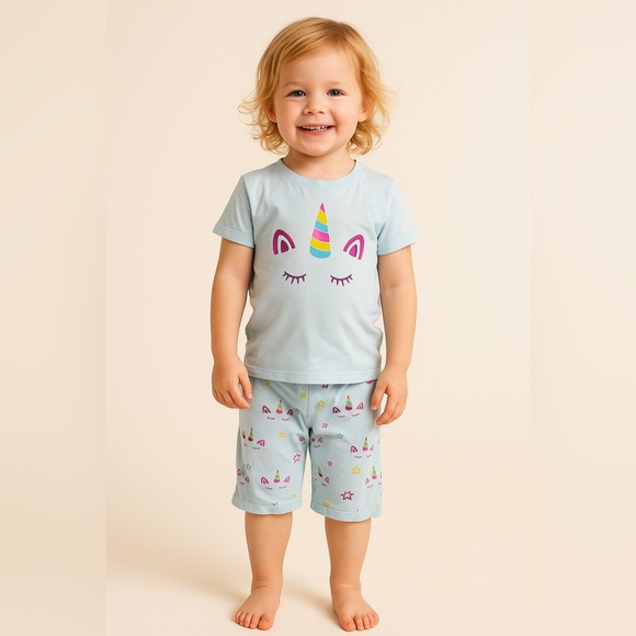 Unicorn Print Kids Pajamas - Blue - Picture 1 of 3